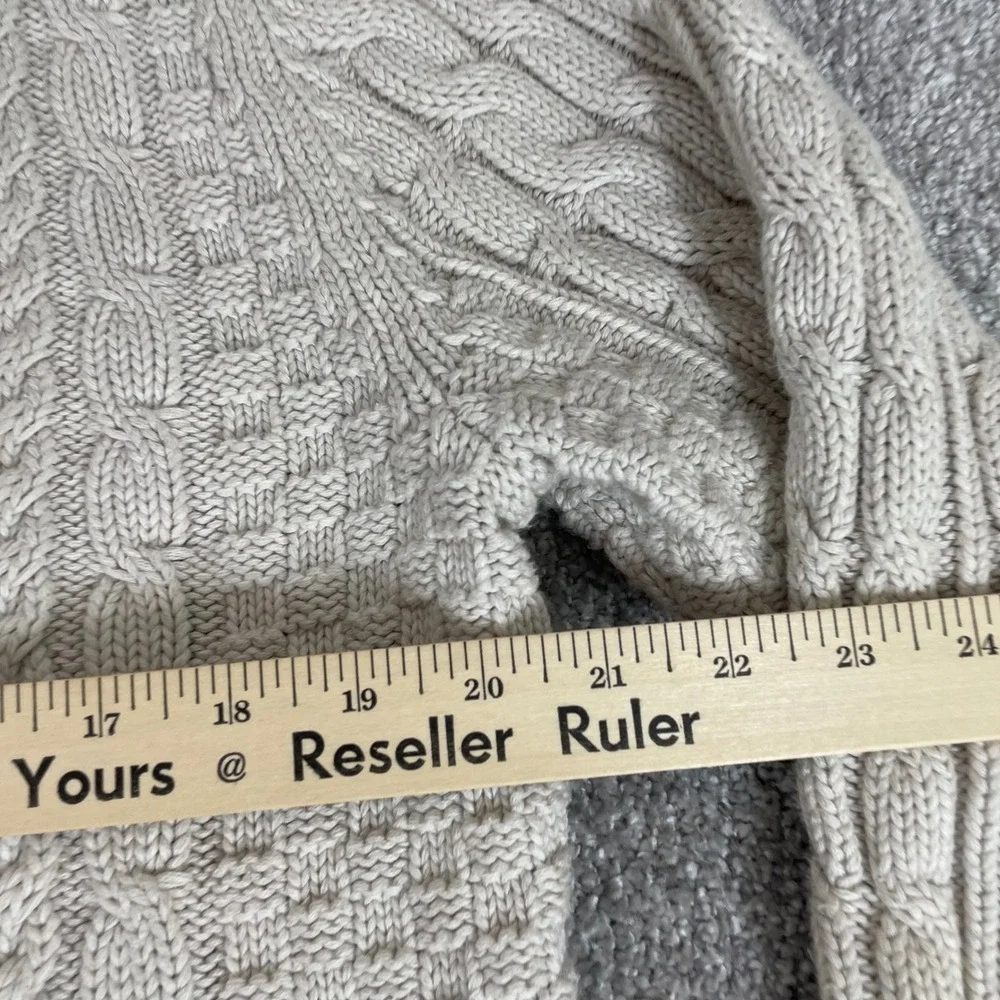 LL Bean Sweater Mens Medium Fisherman Cable Knit Cream Knot Button Mock Neck